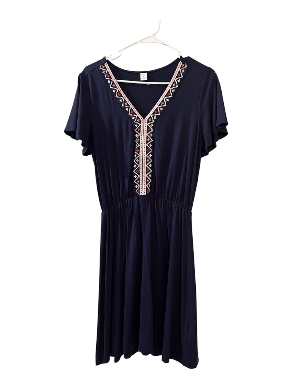 LIKE NEW - Old Navy Embroidered Flutter Sleeve Dress - Size S, Navy